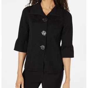 JM Collection Womens Textured Bell Sleeve Jacket Size L Black Career Workwear